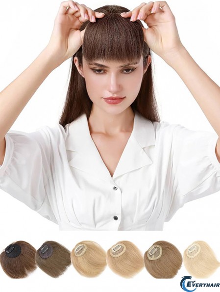 Clip in Hair Bangs 100% Human Hair Extensions Clip on Side Fringe with Natural Flat Neat Bangs with Temples for Women One Piece Hairpiece