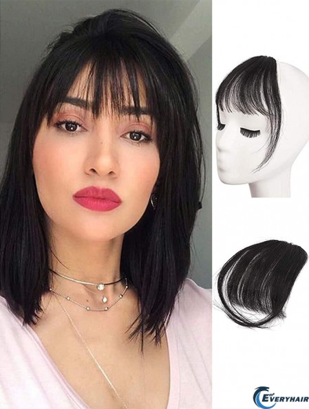 Clip in Fringe Human Hair 100% Real Hair Fringe Extensions Clip in French Bangs Fringe with Temples Clip on Fringe Bangs Real Hair Pieces for women Natural Color Washable