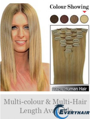 Stylish Blonde Straight Remy Human Hair Clip In Hair Extensions