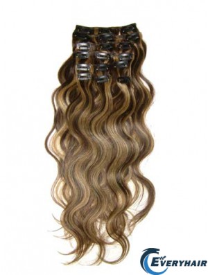 Clip In Hair Extensions With Remy Wavy Style Brown Color