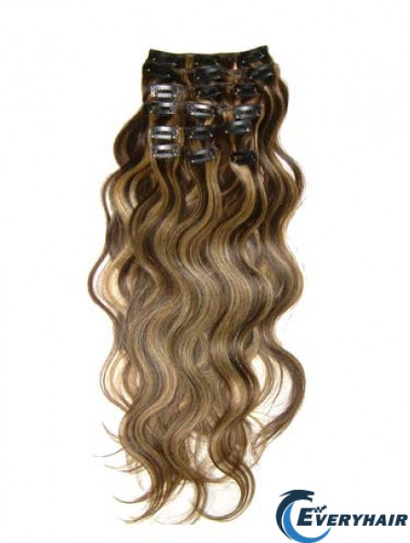 Clip In Hair Extensions With Remy Wavy Style Brown Color