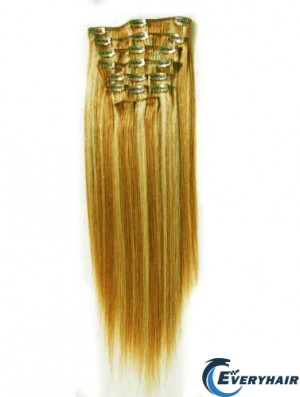 Durable Blonde Straight Remy Human Hair Clip In Hair Extensions