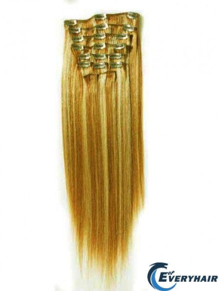Durable Blonde Straight Remy Human Hair Clip In Hair Extensions