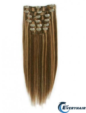 Fashion Brown Straight Remy Human Hair Clip In Hair Extensions