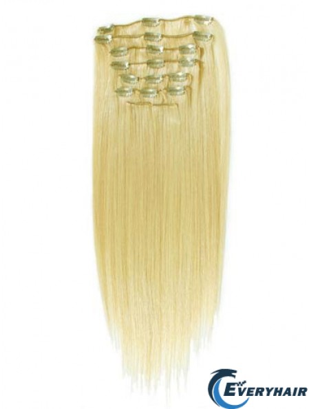 Style Blonde Straight Remy Human Hair Clip In Hair Extensions