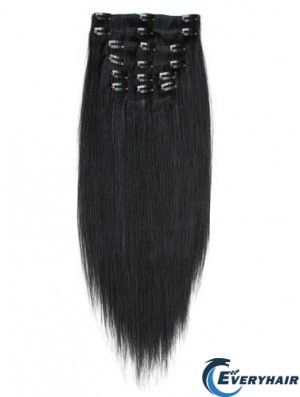 No-Fuss Black Straight Remy Human Hair Clip In Hair Extensions
