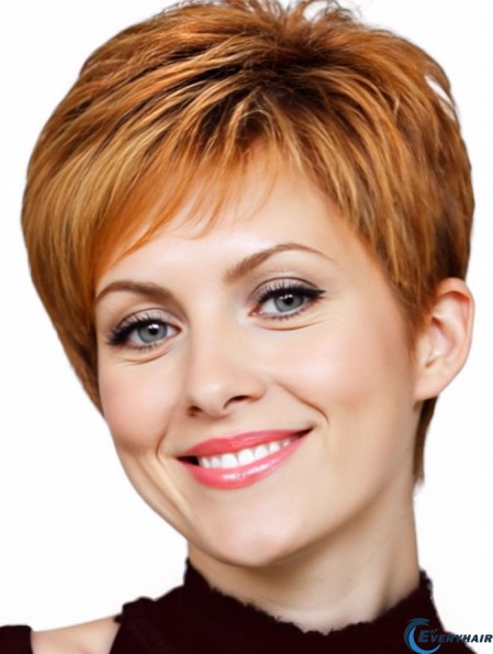 Durable Human Hair Wigs With Capless Wavy Style Auburn Color