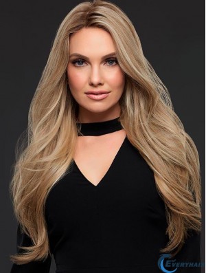 24 Inches Human Hair Women Lace Wig Good Blonde Long Wavy Wig