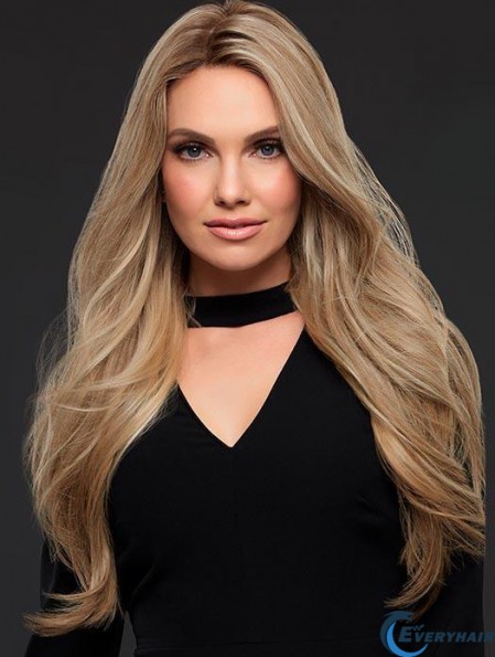 24 Inches Human Hair Women Lace Wig Good Blonde Long Wavy Wig
