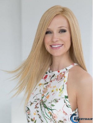 Durable Blonde Long Straight Without Bangs Human Hair Wigs