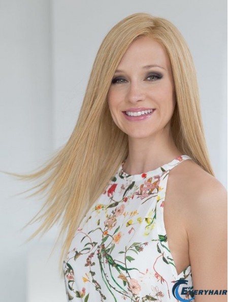 Durable Blonde Long Straight Without Bangs Human Hair Wigs