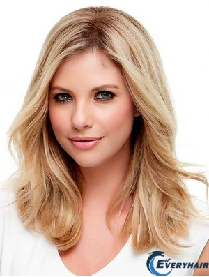 Human Hair Wig Wavy Blonde  Monofilament Blonde Color Shoulder Length