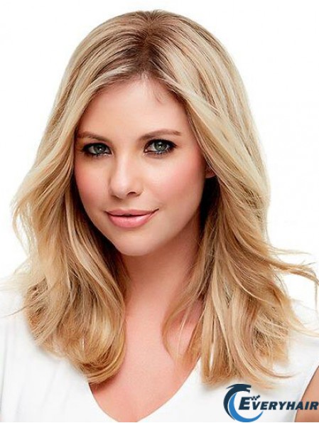 Human Hair Wig Wavy Blonde  Monofilament Blonde Color Shoulder Length