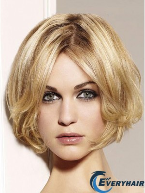 Blonde Bob Wig Remy Human Chin Length Lace Front Wavy Style
