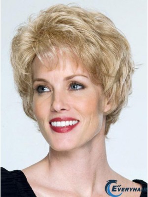 Classic Cap Wigs Remy Human Blonde Color Wavy Style Short Length