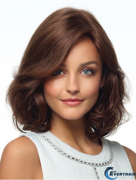 Beautiful Curly Human Hair Wigs With Monofilament Layered Cut Brown Color