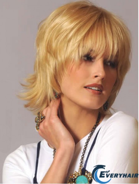 Human Hair Wavy Wigs Blonde Color Wavy Style With Capless Wigs