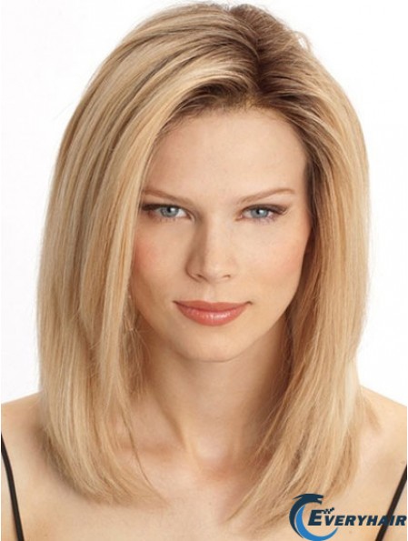 Cheap Monofilament Human Hair Wigs Sale Blonde Color Shoulder Length