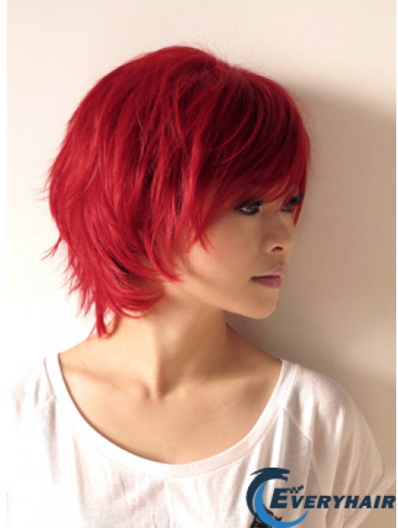Wavy Wigs In Human Hair Wavy Style Short Length Red Color