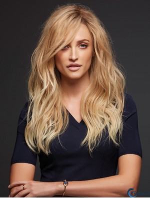 Remy Human 100% Hand Tied Blonde Wavy Human Hair Monofilament Wigs