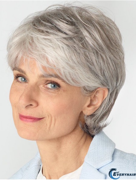 Ladies Grey Wigs With Lace Front Remy Human Straight Style