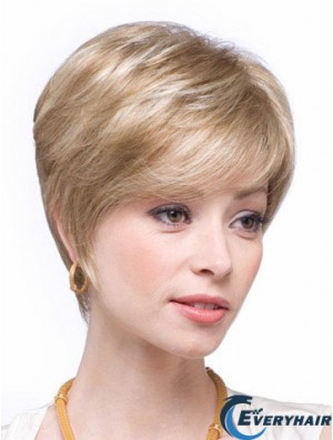 Blonde Human Hair Wigs Blonde Color Straight Style Layered