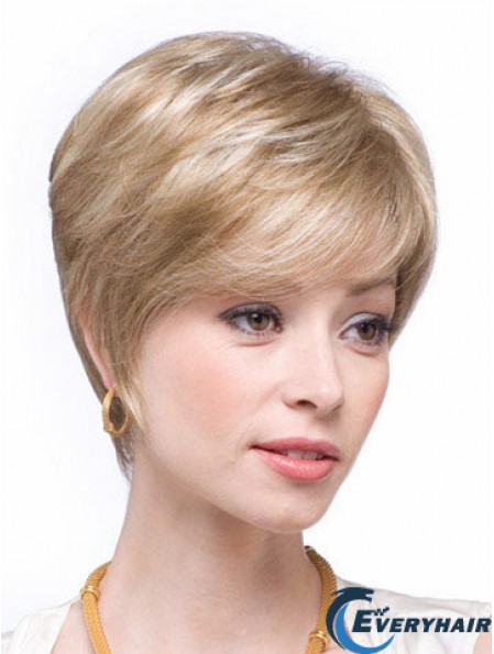 Blonde Human Hair Wigs Blonde Color Straight Style Layered
