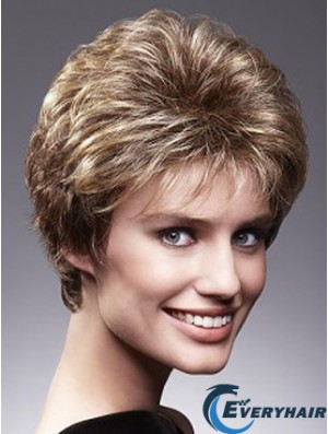 Beautiful Brown Cropped Wavy Layered 4 inch Human Hair Wigs