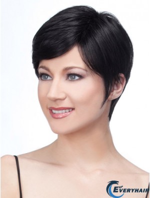 Lace Front Layered Short Straight Black Human Hair Wigs UK