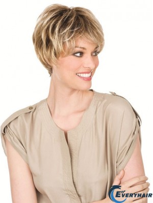 Human Hair Blonde Wigs With Lacr Front Chin Length Straight Style