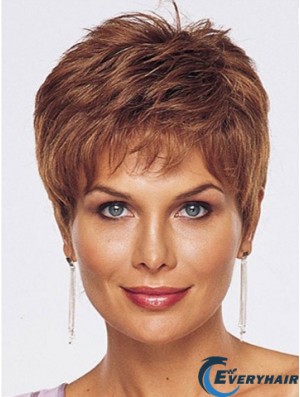 Straight Style Cropped Length Auburn Color wig