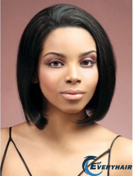 Lace Front Chin Length Yaki Black Stylish Bob Wigs