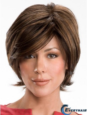 Dark Brown Layerd Cut Ladies Synthetic Wigs With Capless Wavy Style