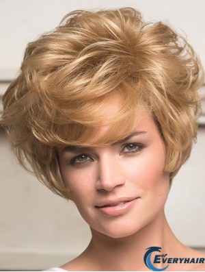 Human Hair Front Lace Wigs Short Length Wavy Style Layered Cut