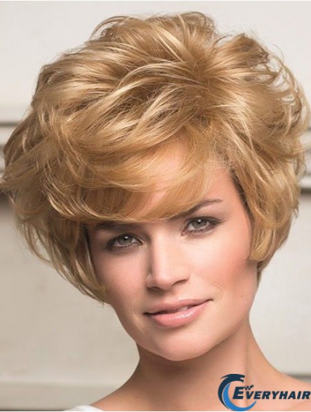 Human Hair Front Lace Wigs Short Length Wavy Style Layered Cut