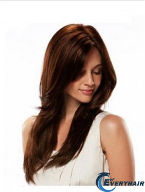 Monofilament Wig Human Hair Auburn Color Straight Style Long Length