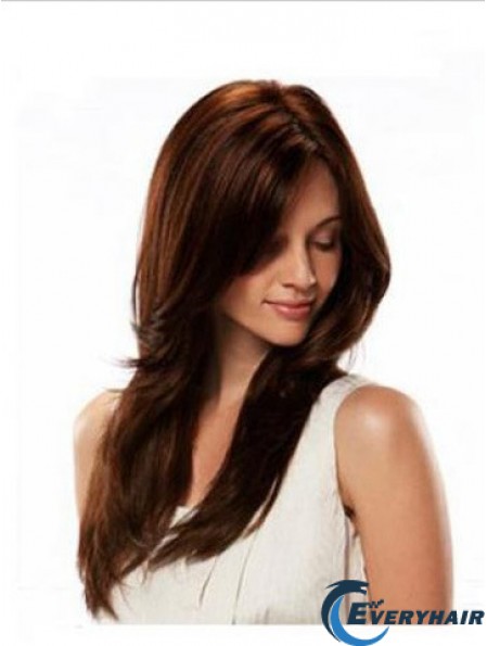 Monofilament Wig Human Hair Auburn Color Straight Style Long Length