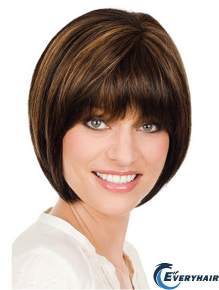 Chin Length Brown Designed 10 inch Straight Bob Wigs