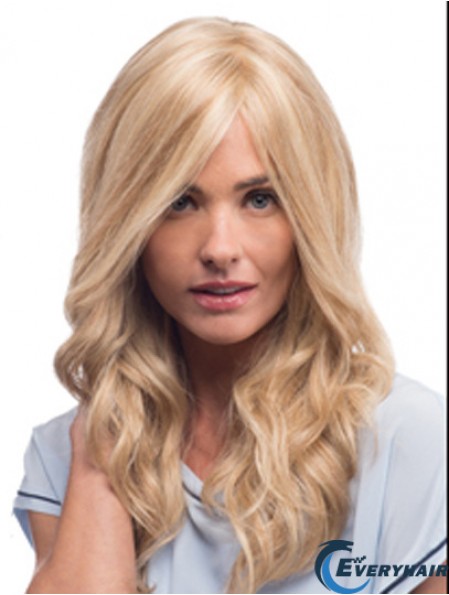 Mono Wigs With Remy Blonde Color Wavy Style With Bangs