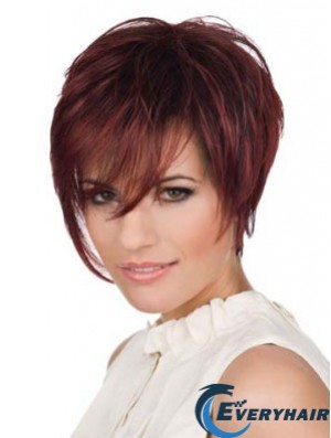 Human Hair Mono Top Piece Lace Front Cropped Length Red Color