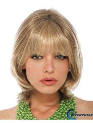 With Bangs Chin Length Blonde Straight Stylish Petite Wigs