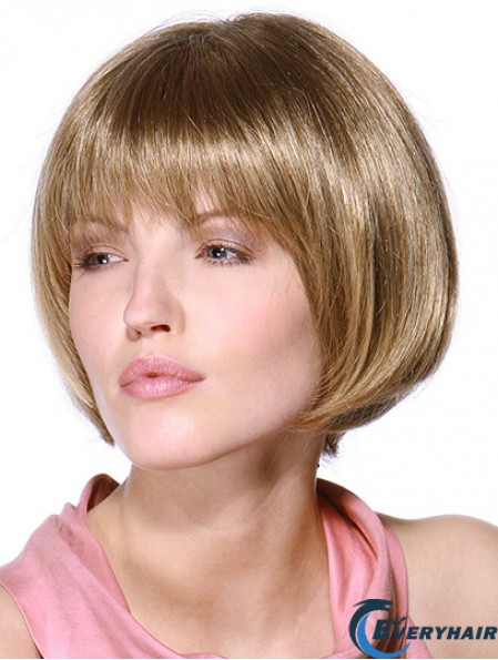 Layered Bob 100% Hand Tied Blonde Color Straight Style Chin Length Human Hair Wigs