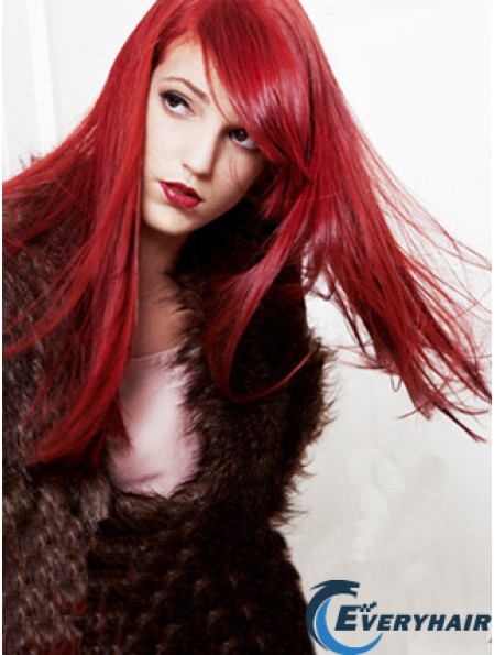 20 inch Straight Capless With Bangs Human Hair Long Red Wig