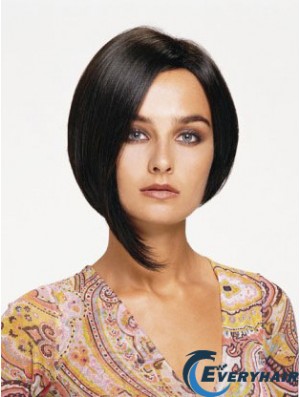 Lace Front Chin Length Straight Black Affordable Bob Wigs