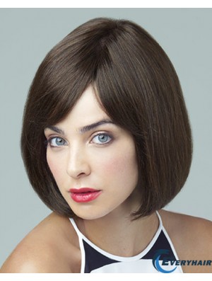 Remy Human Brown Straight Bobs 10 inch Large Cap Monofilament Wigs