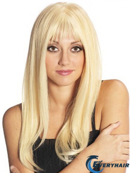 Blonde Long Fabulous Straight With Bangs Lace Wigs