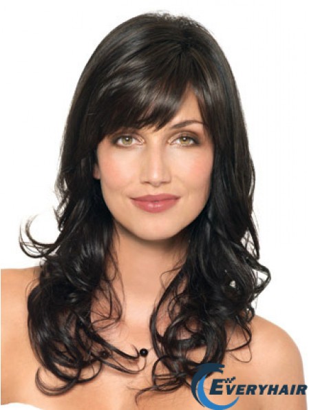Black Wavy With Capless Layered Cut Style Synthetic Wigs With Bangs