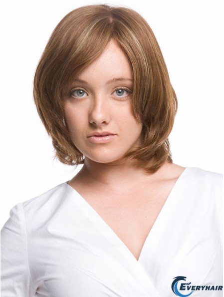 Monofilament Wavy With Bangs Chin Length Comfortable Human Hair Wigs