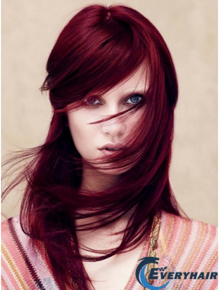 Straight With Bangs Lace Front No-Fuss 18 inch Red Long Wigs