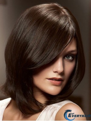 12 inch Brown Chin Length Layered Straight Flexibility Lace Wigs